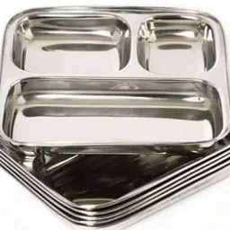 Pav Bhaji Plate for Restaurant Small Stainles Steel 3 in 1 Compartment Plate b18 Dinner Plate-image-4