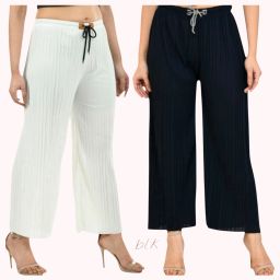 Pack of 2 Women Loose Fit Multicolor Lycra Blend Trousers-image-34