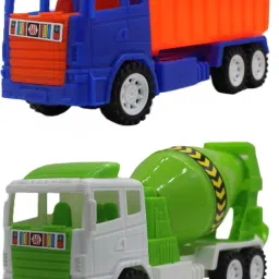 Combo of 2 Friction based Blue|Orange Dumper White|Green cement mixer trucks-33