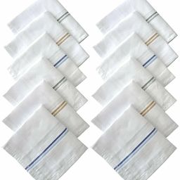 TK products 100% Cotton Premium Collection Handkerchiefs Hanky For Men - Pack of 12. - White Striped XXL King Size. ["White"] Handkerchief-image-27