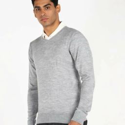 Men Solid V Neck Grey Sweater-image-45
