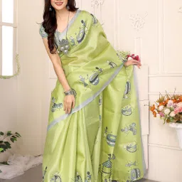Printed Kalamkari Silk Blend, Art Silk Saree-image-28
