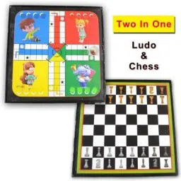 Ludo +Chessman 2 in 1 Combo With One Set Of Plastic coin & Dice board Game Party 12 cm Chess Board-picture-2