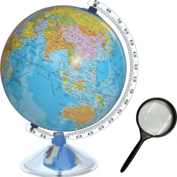 surya globe Globe for Kids, MITTAL Educational World Globe with 50mm Magnifying Glass and India Polical and World Political Maps for Kids/Office Globe/Political Globe/Globes for Students Desk & Table Top Political World Globe (Medium Blue) image 2