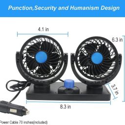 Car Dashboard Fan 12V 360 Head 2 Speed Quiet Strong for All Universal Cars Car Interior Fan-8