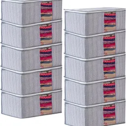 MERAO Non Woven Saree Cover Storage Zipper Bag Organiser For Wardrobe(GREY SET of 10) Cotton Laundry Bag-13