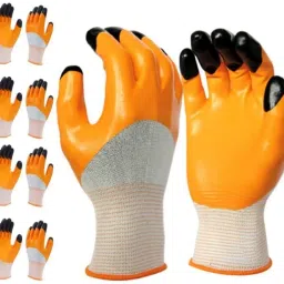 Orange Black Tiger Print Latex Nitrile Palm Coated Safety Hand Gloves 3 Pair Sambhaw Safety Hand Gloves -3 Pair Wood-working, Blowtorch, Laboratory, Power Tool Safety Goggle-12