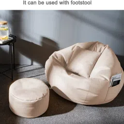 furnigully 4XL 4XL Bean Bag with Footrest & Cushion Ready to Use with Beans (Beige - 4XL) Bean Bag ChairWith Bean Filling image 2