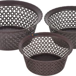 Plastic Multipurposes Round Plastic Basket, Organizer For Kitchen Set of 3 (Brown) Storage Basket-31
