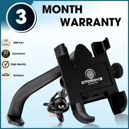 CNC Bike Mount Holder for Navigation 360 Degree Rotating Handlebar Metal Body Cradle Stand for Bicycle, Motorcycle, Scooty Fits All Smartphones (CNC Metal Holder with USB Charger) Bike Mobile Holder-38
