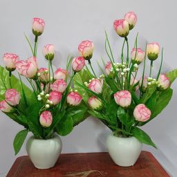Set of 2 Table Flower Top Pink Rose Artificial Flowerwith Pot-image-62