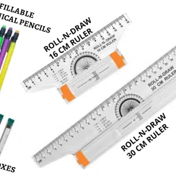 Roll N Draw Scale Set-1 PC Plastic Roll N Draw Ruler (16cm) and 1 PC Plastic Roll N Draw Ruler (30 cm) Scale/ Ruler Very Useful to Architect, Engineering Students, Other students, Office Employee (Set of 2) + 5 pcs of Refillable Mechanical Pencils of 0.7mm along with 2 Lead boxes Ruler-3