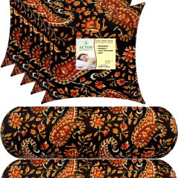 Combo Set Of 5 Cushion And 2 Microfibre Floral Bolster Pack of 7-image-74