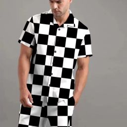 Men Shirt & Pyjama set Black, White Printed-image-95
