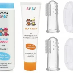 Baby Talcum Powder (100g), Milk Cream (50g) & Silicone Soft Finger Toothbrush-image-18