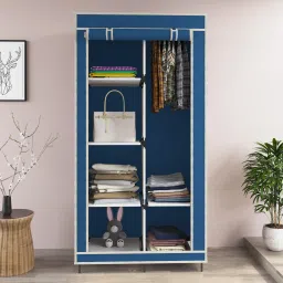 7800-1 Blue Cloth Rack Storage Organizer Shelves Almirah PP Collapsible Wardrobe-image-88