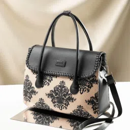 Women Beige, Black Satchel-74