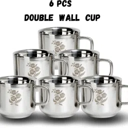 Pack of 6 Stainless Steel cup Double Wall cups , Flower Laser chai coffee tea cup-30