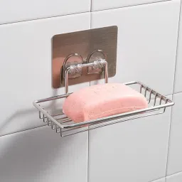 Single Layer Self Adhesive Soap Dish Organizer bathroom accessories Steel Wall Shelf-image-25