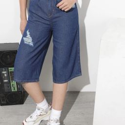 Solid Women Blue Bermuda Shorts-image-32