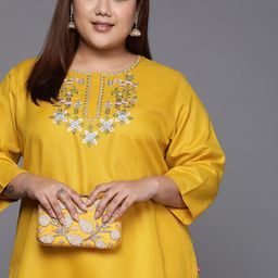 Varanga Mustard Yellow Floral Embroidered Thread Work Floral Kurta-picture-32