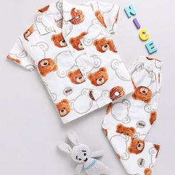 NAUTI KIDZ Boys Animal Printed Pure Cotton Shirt Collar Night suit-image-92