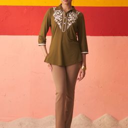 Lakshita Floral Yoke Design Shirt Collar Thread Work Straight Kurti-image-6