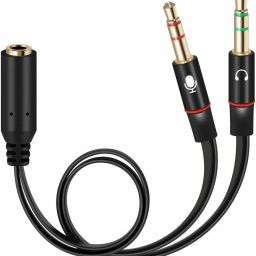 ELECTRO WOLF TV-out Cable Gold Plated 2 Male to 1 Female 3.5mm Headphone Earphone Mic Audio Y Splitter Cable for PC Laptop - Pack of 1-10