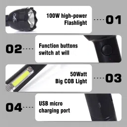24 energy 100W Long Range Torch up to 1 Km Plus 50W Big COB Light Rechargeable 10 hrs Torch Emergency Light image 4