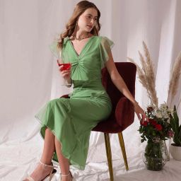 Women Sheath Green Midi/Calf Length Dress-image-3