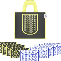 Pack of 10 Smile Foldable Shopping Bags For Women | Black Yellow & White Blue Pack of 10 Grocery Bags-image-75