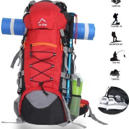 Hiking Bag 70 litres Rucksack Travel Backpack for Adventure Camping Trekking Bag with Rain Cover & Shoes Compartment - RED Rucksack- 70 L-image-23
