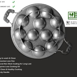 rbgiit 12 Cavity Pan Kitchen Use with Lid with Lid | Non Stick Appe Maker | Paddu Maker Paniarakkal with Lid 0.5 L capacity 23 cm diameter image 3
