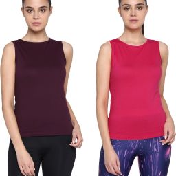 Pack of 2 Women Solid Round Neck Pure Cotton Maroon, Pink T-Shirt-image-73