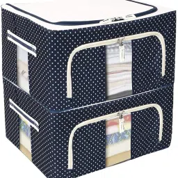 E Solutions Steel frame Double Opening WARDROBE ORGANISER/LIVING BOX-705(44LITERS) Poly-canvas Laundry Bag-image-12