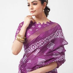 KALINI Geometric Printed Zari Bagh Saree-image-71