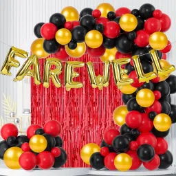 Solid Farewell Letter Foil Balloon Set of Gold with 2Pcs Red Fringe Curtain Balloon-25