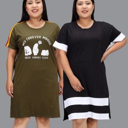 Pack of 2 Women Colorblock Round Neck Pure Cotton Multicolor T-Shirt-image-83