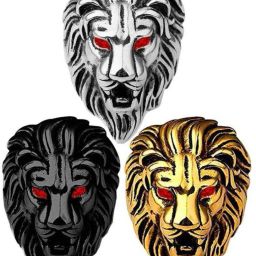 Red Eye Lion Ring Best Quality Gold Silver Black Lion Ring for boy and girl stylish ring (3 rings in the box) Metal, Alloy Black Silver Plated Ring-image-14