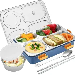 Stainless Steel 4 Compartment Lunch Box with Spoon Fork On-The-Go Meal BPA-Free 1 Containers Lunch Box-18