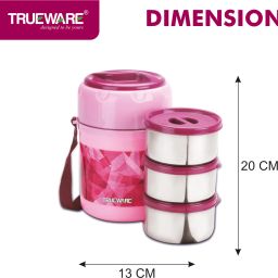 trueware Fresh Meal Plus 3 Lunch Box with 3 SS Container,300 ml X 3 PU Insulated BPA Free 3 Containers Lunch Box image 2