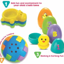 zokato Tripple Fun - 3 in 1 Gift Set with Bath Toys, Rattling Ball and Nesting Eggs image 2