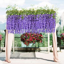 Realistic Artificial Silk Wisteria Vine Ratta Silk Hanging (Pack of 4) (Purple) Purple Westeria Artificial Flower-6
