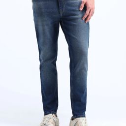 Men Tapered Fit Mid Rise Purple Jeans-image-3