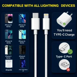 Flipkart SmartBuy Lightning Cable 3 A 1 m Original Quality 20W USB-C Type C to Lightning Fast Charging Data Cable, Replacement for Apple charger cable image 5