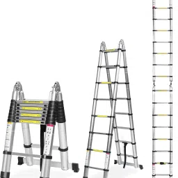 ®2.5M+2.5M/5M/16.5FT,A-Shape Telescopic Portable Folding for Outdoor&Household Aluminium Ladder-25
