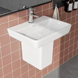 Ceramic Pedestal Wash Basin Wall Mounted Pedestal Wash Basin Wall hung -14x18x16 Half Pedestal-White-Rex Pedestal Basin-image-36