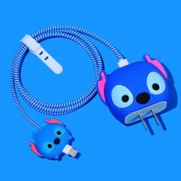 Micvir Charger Cover for iPhone 18W-20W Charger, 3D Cartoon Design Stitch Blue, Spiral Cable Protector-image-68