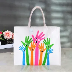 Canvas Hands-Design Shopping Bag with Handle|Vegetable Bag|Large|White Grocery Bag-image-41