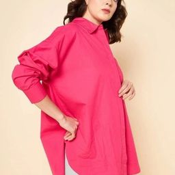 houseofcommon Women Oversized Fit Solid Spread Collar Casual Shirt-picture-47